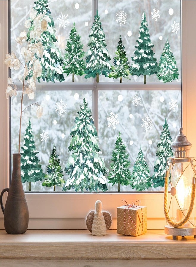 KALEFO 60Pcs Snowy Winter Decor Snow Tree Window Clings Decals Forest Trees White Christmas Decorations Kids Room Window Stickers Xmas Tree Snowflake Decals - Image 5
